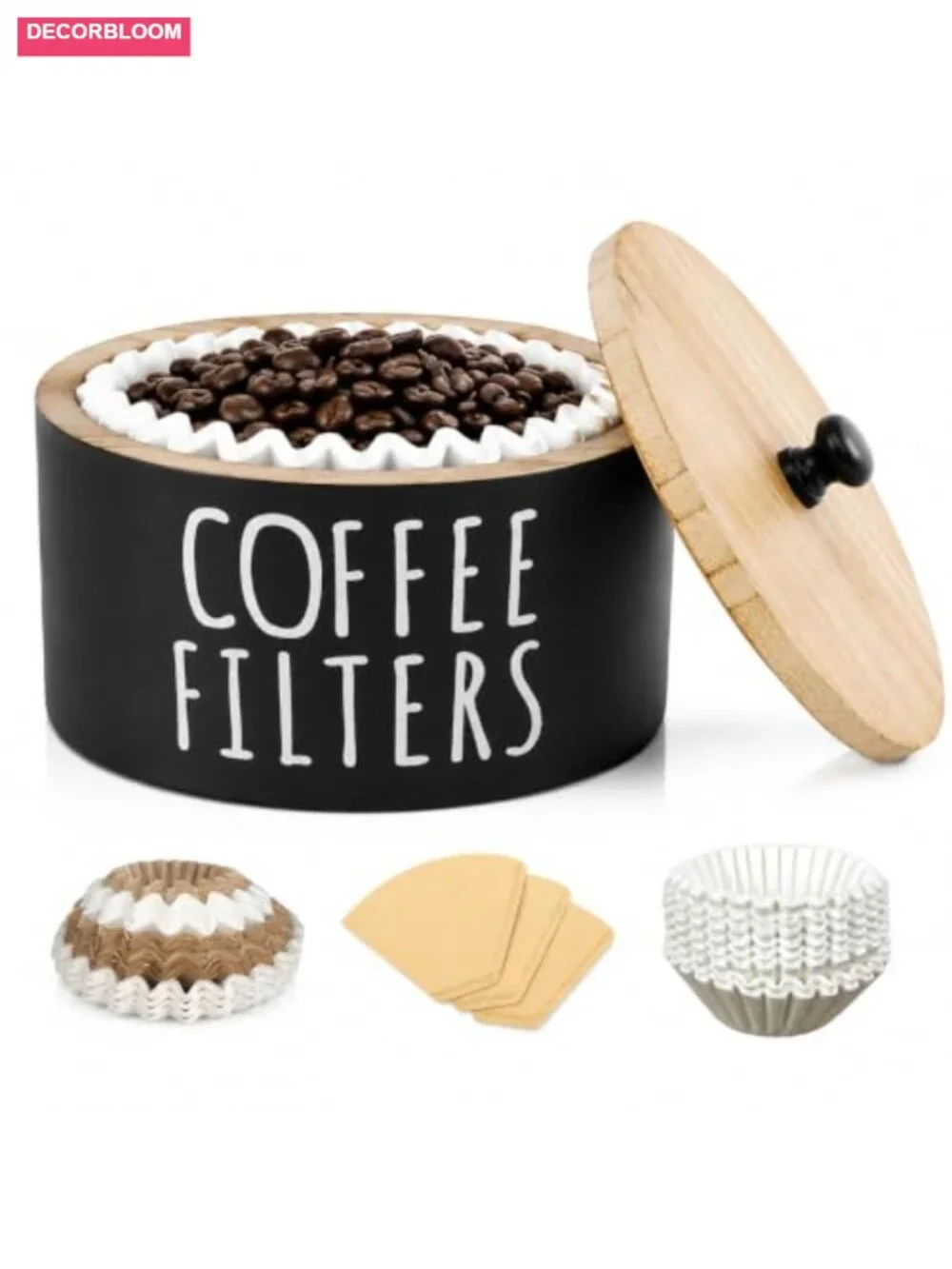Wooden Coffee Filter Holder with Lid - Kitchen Countertop Storage Container